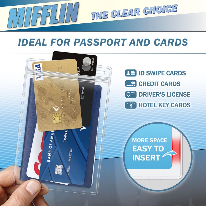 Mifflin-USA - 4x6 Inch Plastic Card Holder and Lanyard Set - Black Lanyards, Clear XXL Pouch, 50 Pack - Name Badge Card Holder with Lanyards - Extra Large ID and Passport Holder - Image 4